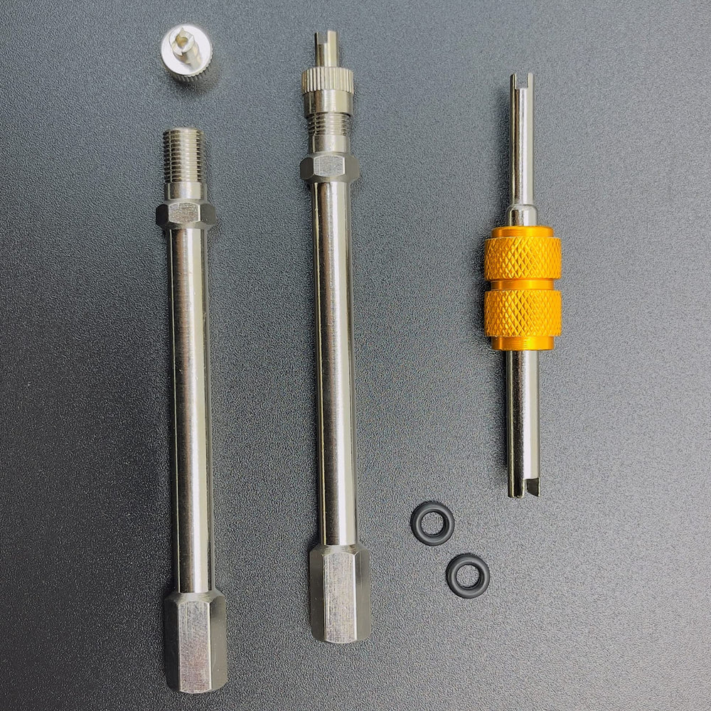 Aracey valve core removal tool and metal caps included for quick servicing
