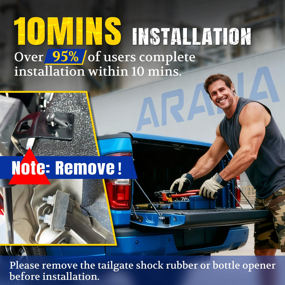 ARANA before-and-after tailgate open demonstrating reduced drop speed