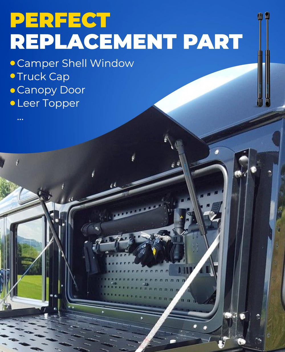 ARANA gas strut installed on a truck cap demonstrating smooth lift and hands-free hold