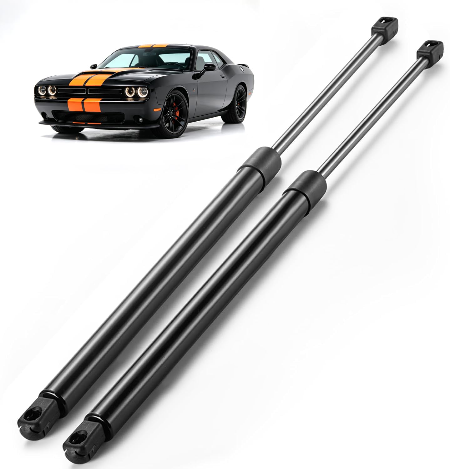 ARANA strut front view installed on Dodge Challenger showing restored hatch support