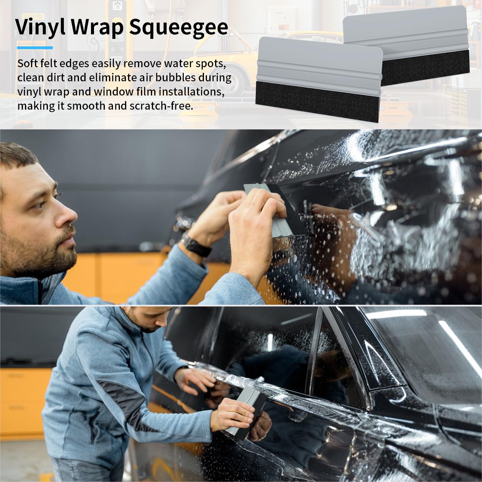 Arayker squeegee smoothing car window tint demonstrating bubble-free application