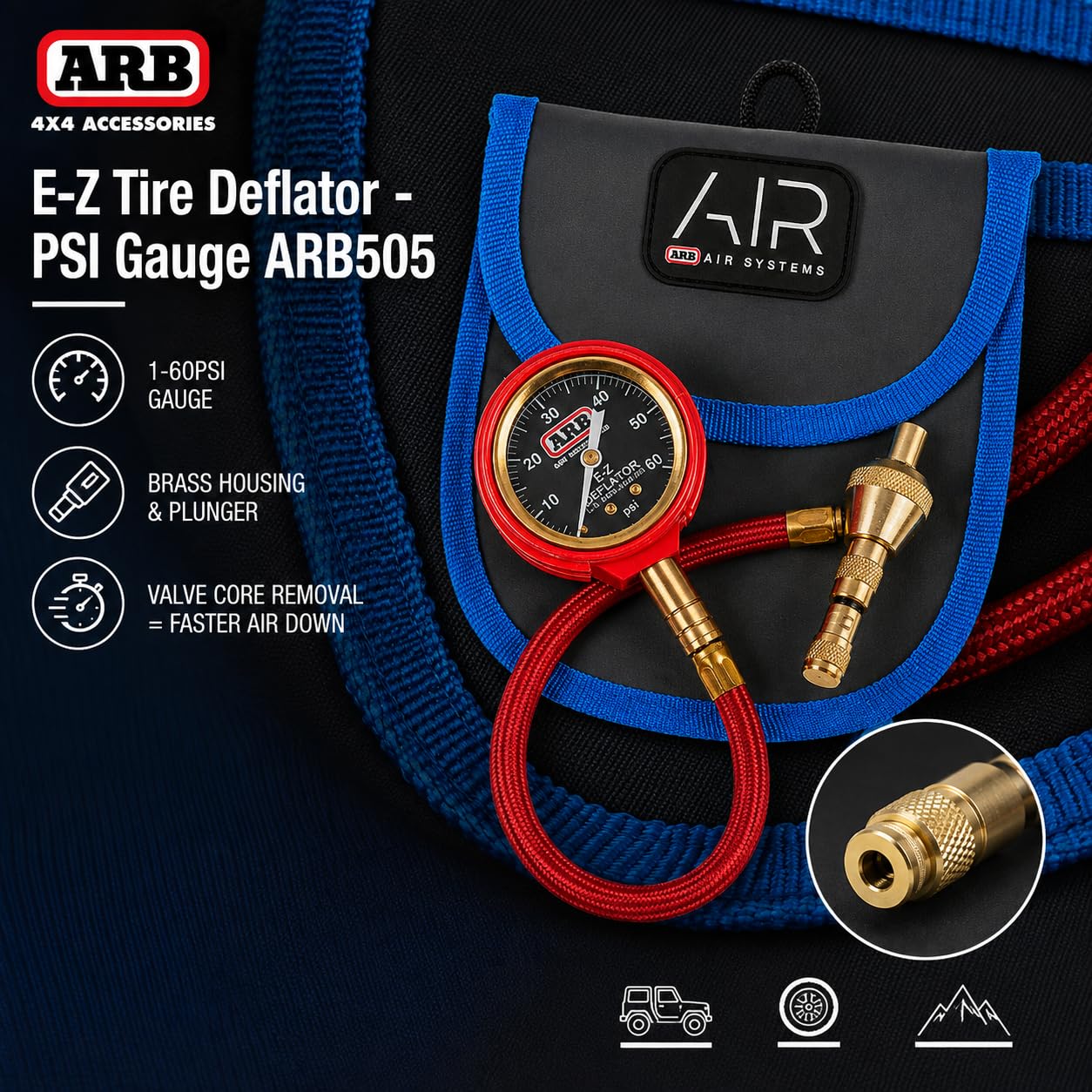 ARB valve-core removal handle in use for fast air-down control