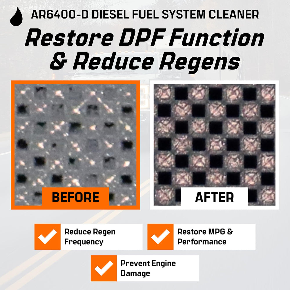 Archoil graphic showing cleaner restoring injector spray for efficiency