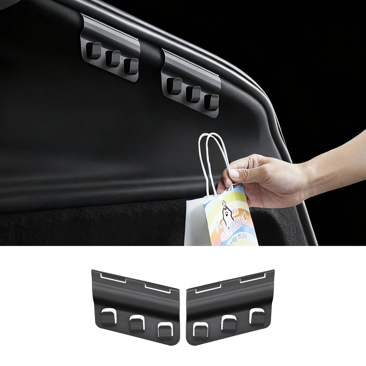 Arcoche front view showing trunk hook pair and clean packaging with OEM fit benefit