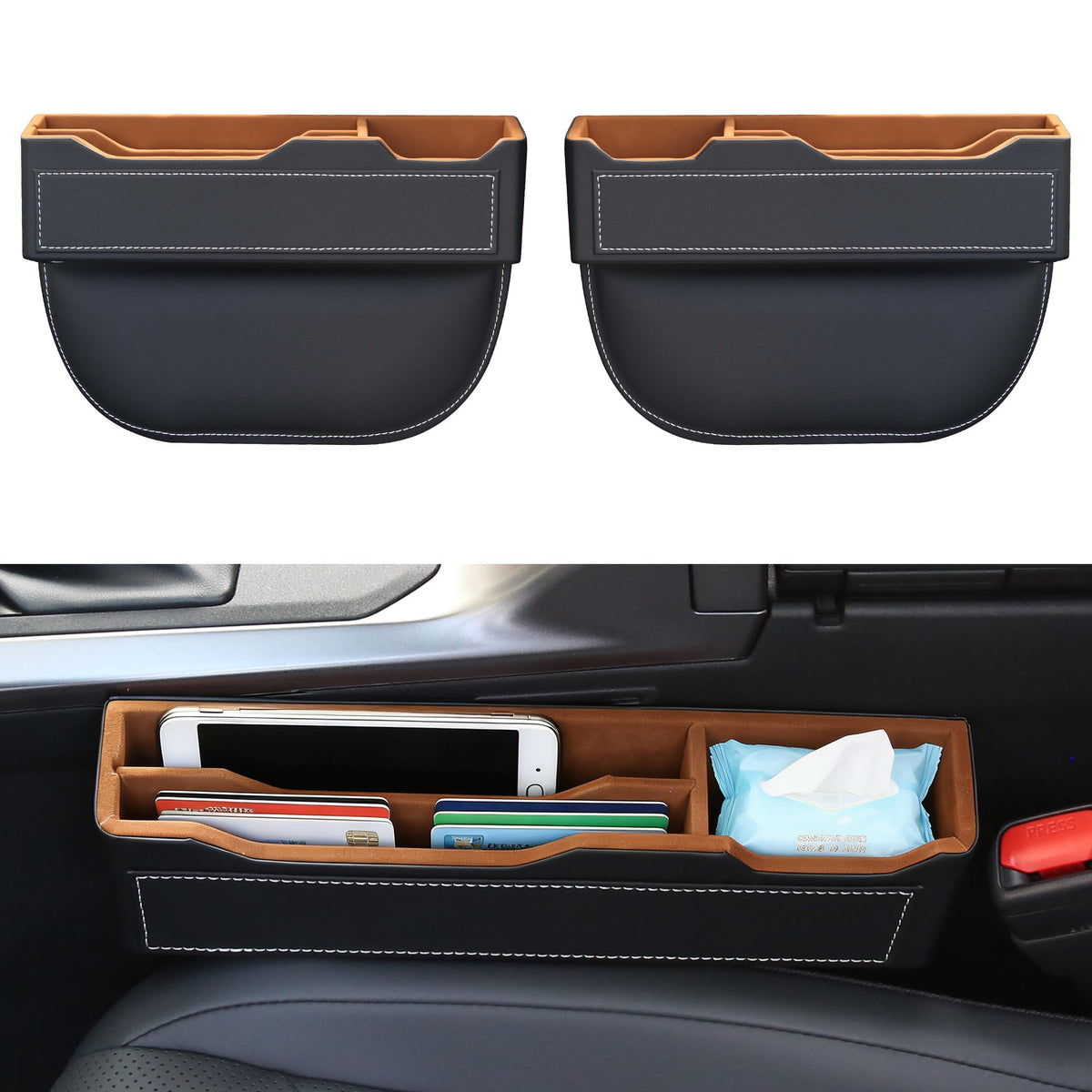 Arcoche front view of both gap fillers showing premium leather finish and benefit of style