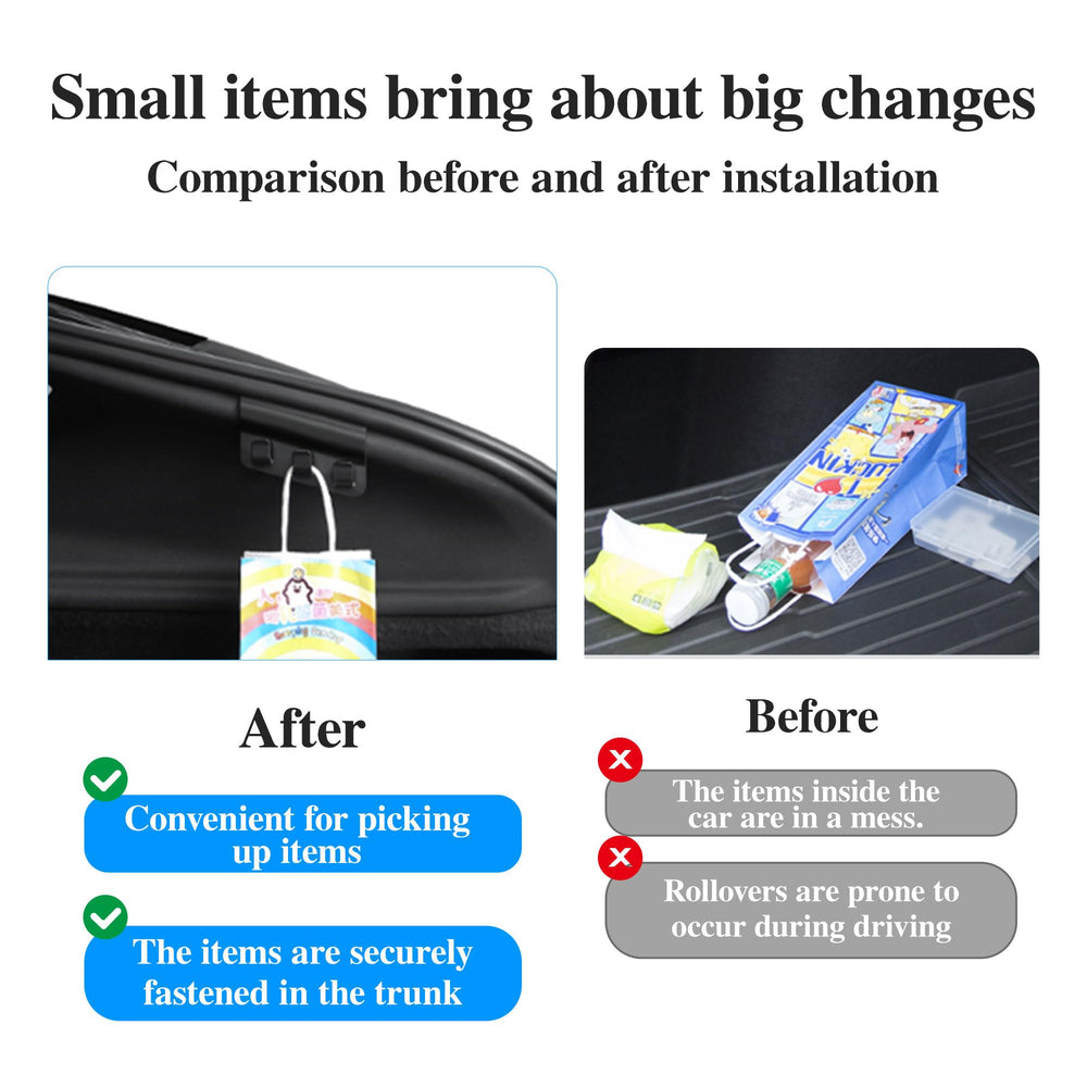 Arcoche hook installed left trunk lining showing stealth fit and tidy cargo benefit