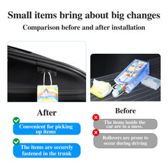 Arcoche hook installed left trunk lining showing stealth fit and tidy cargo benefit