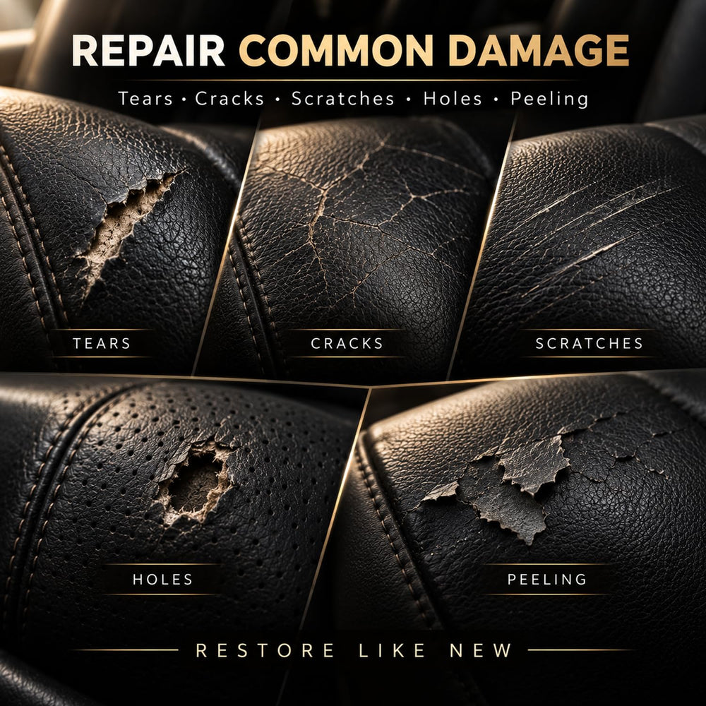 ARCSSAI before and after car seat repair illustrating restored black upholstery