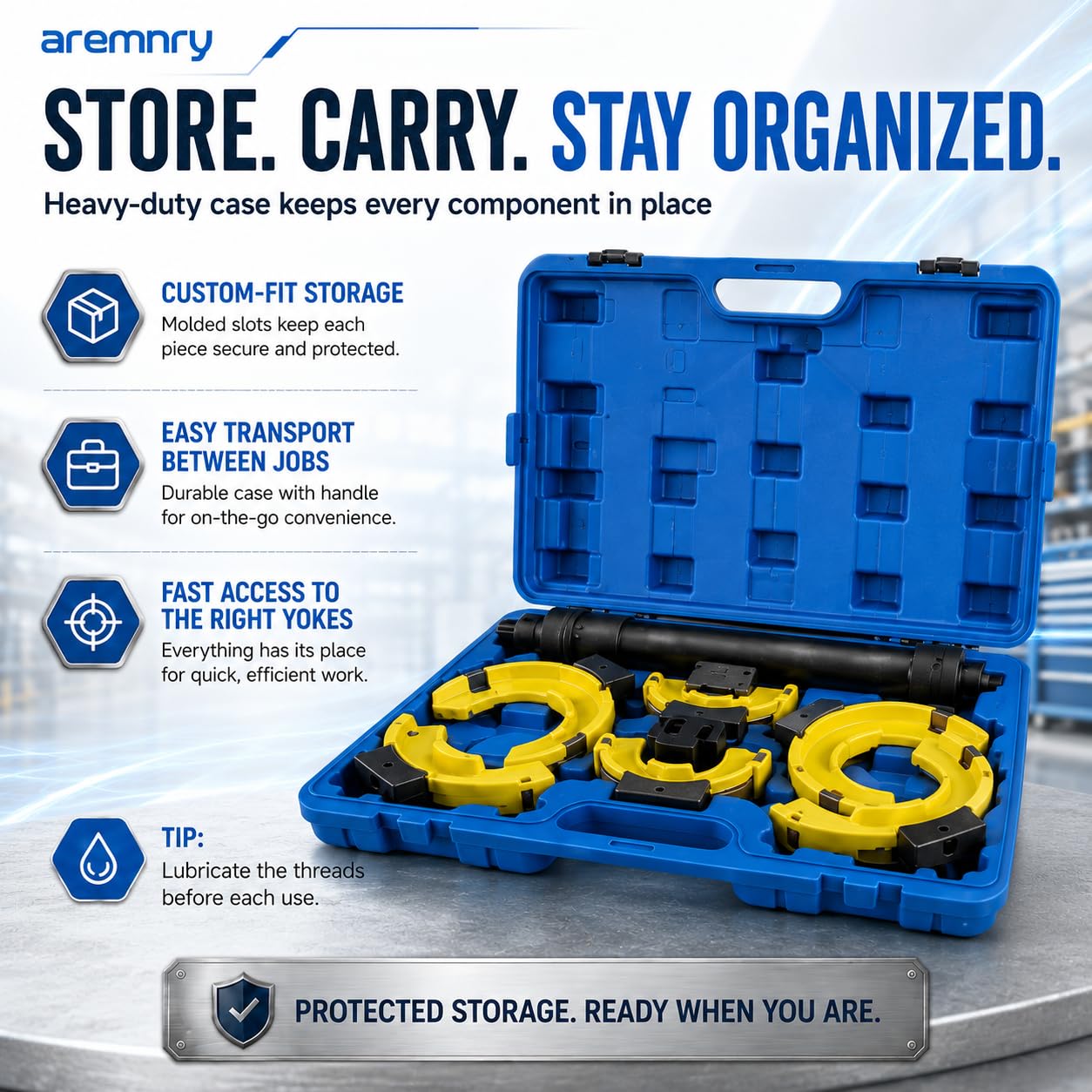 aremnry tool set staged in garage showing professional suspension workflow