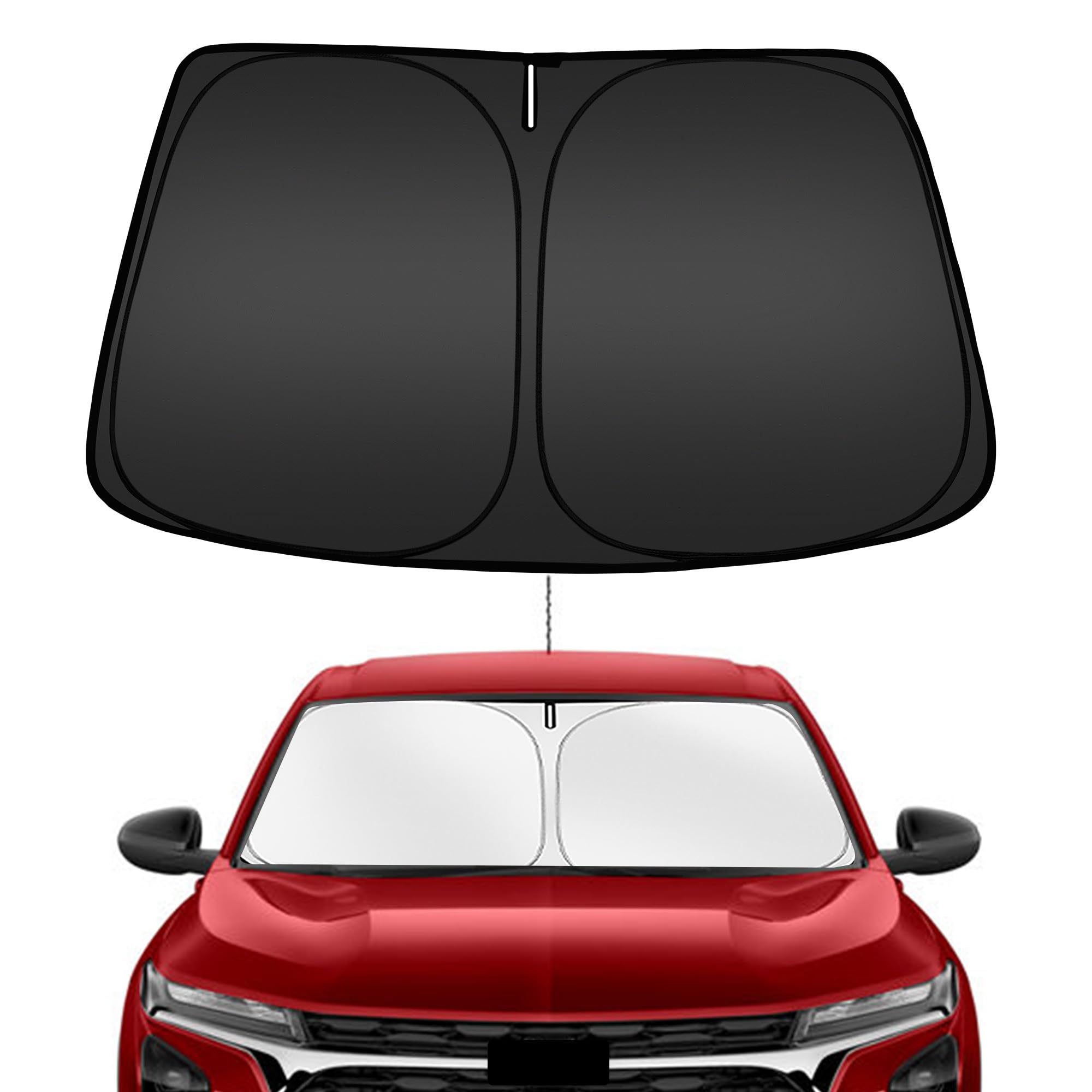 ARISMOTOR front view of shade showing full windshield coverage benefit