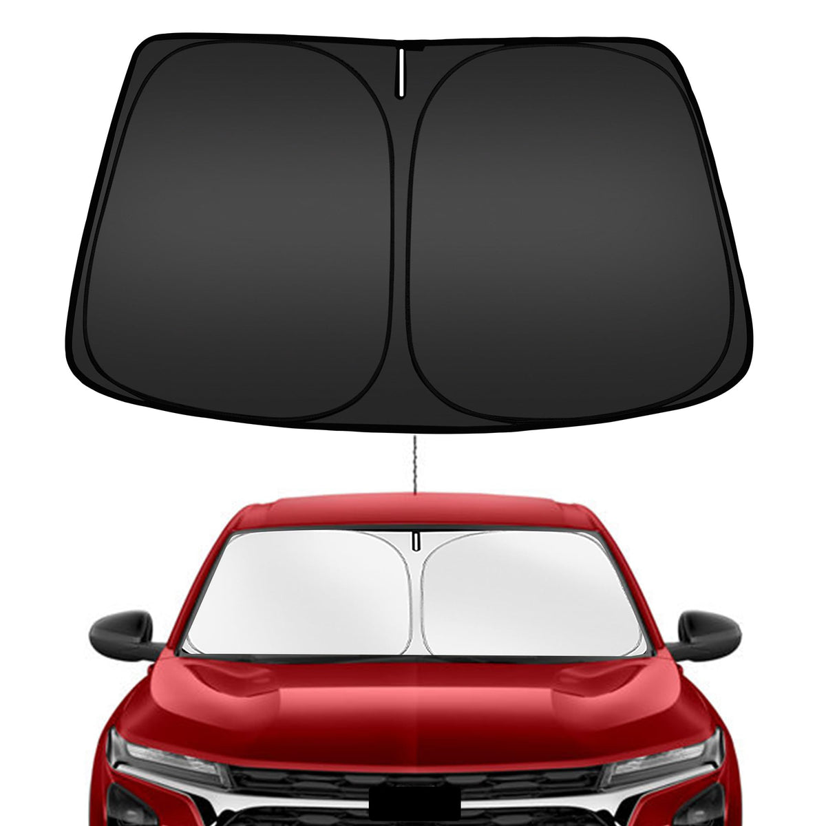 ARISMOTOR front view of shade showing full windshield coverage benefit