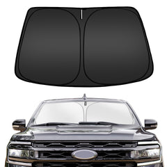 ARISMOTOR front view of custom-fit Expedition sun shade protecting windshield