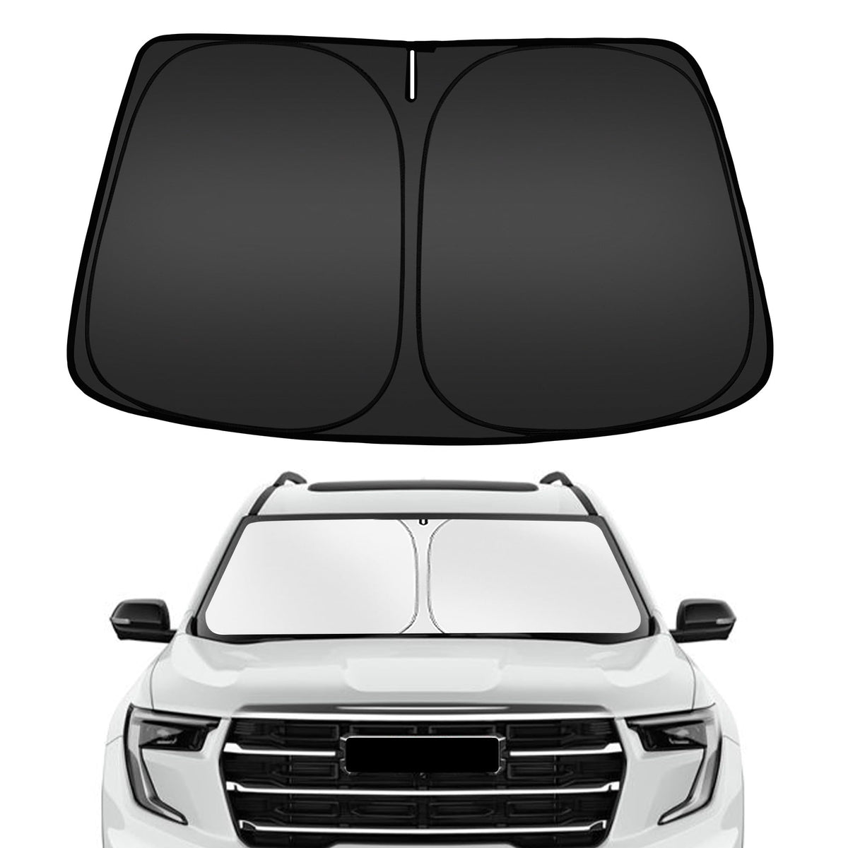 ARISMOTOR front view of fitted shade showing clean windshield coverage and sun protection