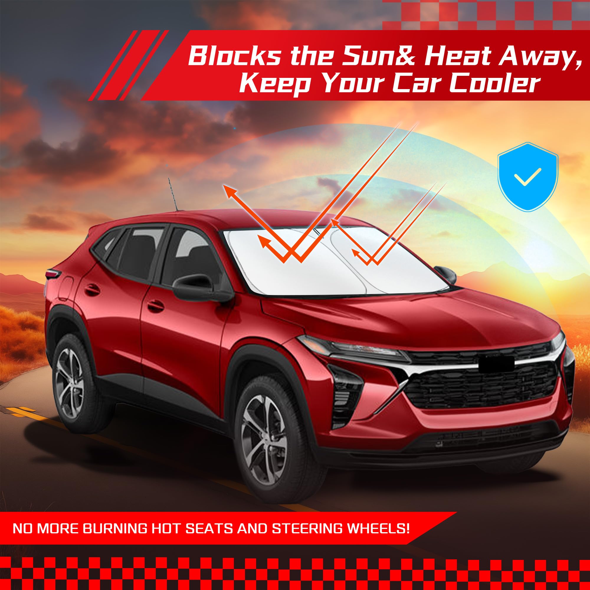 ARISMOTOR lifestyle shot of parked Chevy Trax with shade protecting interior
