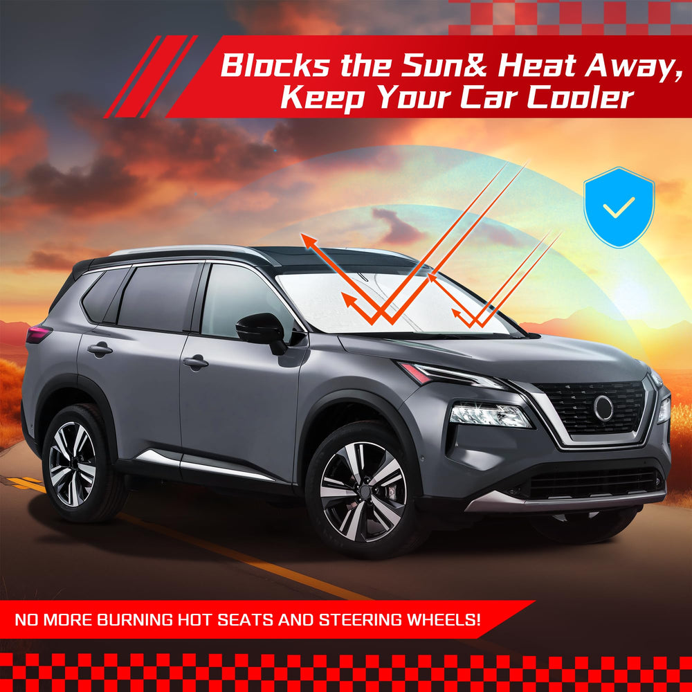 ARISMOTOR sun shade in a parked Nissan Rogue in summer demonstrating interior protection