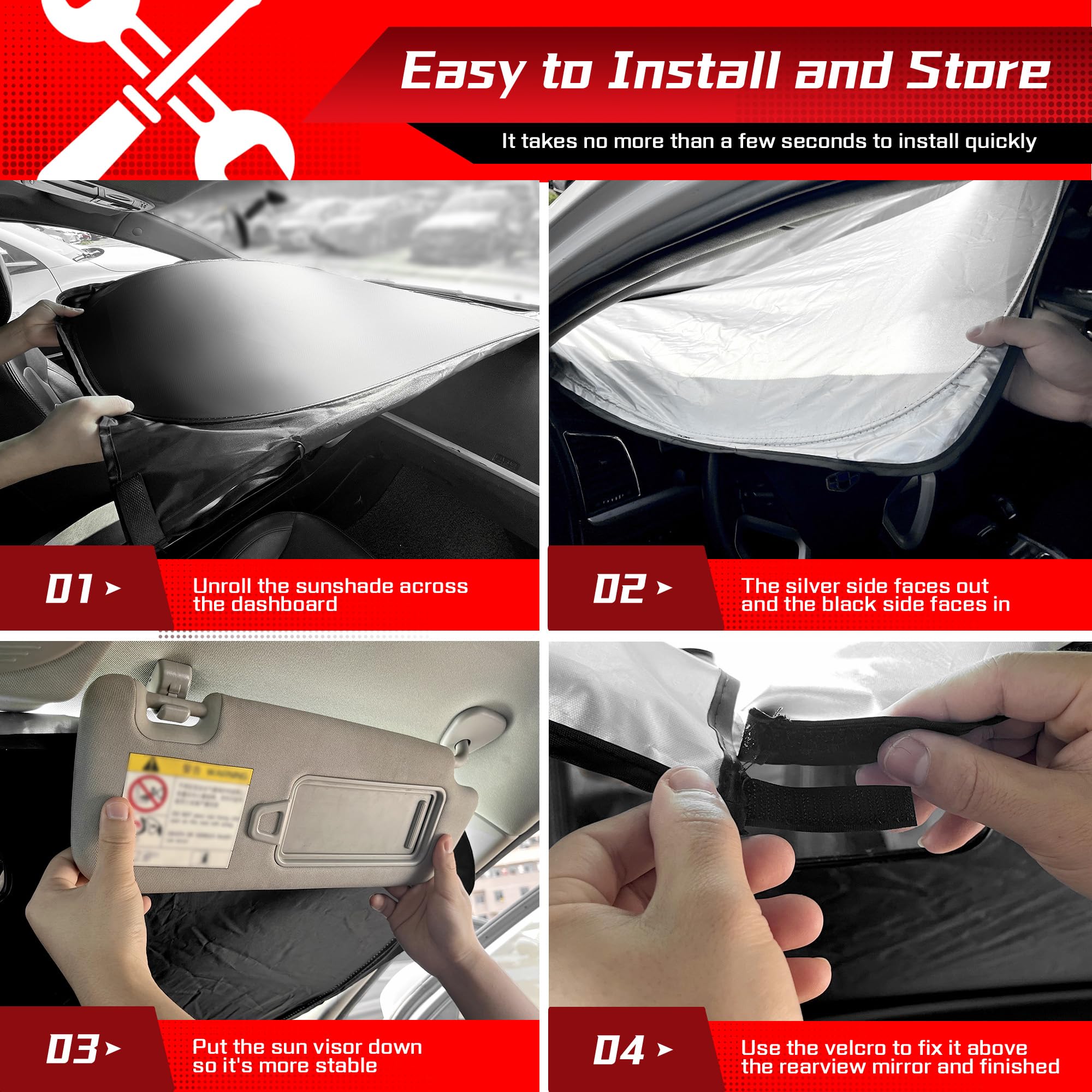ARISMOTOR sun shade beside ruler demonstrating custom fit dimensions for Durango