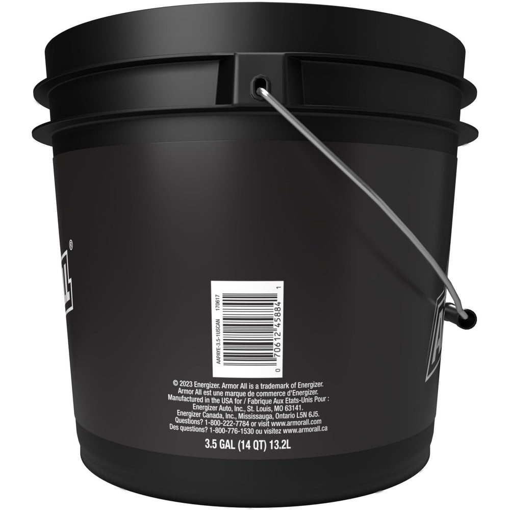 Armor All bucket in a driveway wash setting portraying easy at-home car care setup