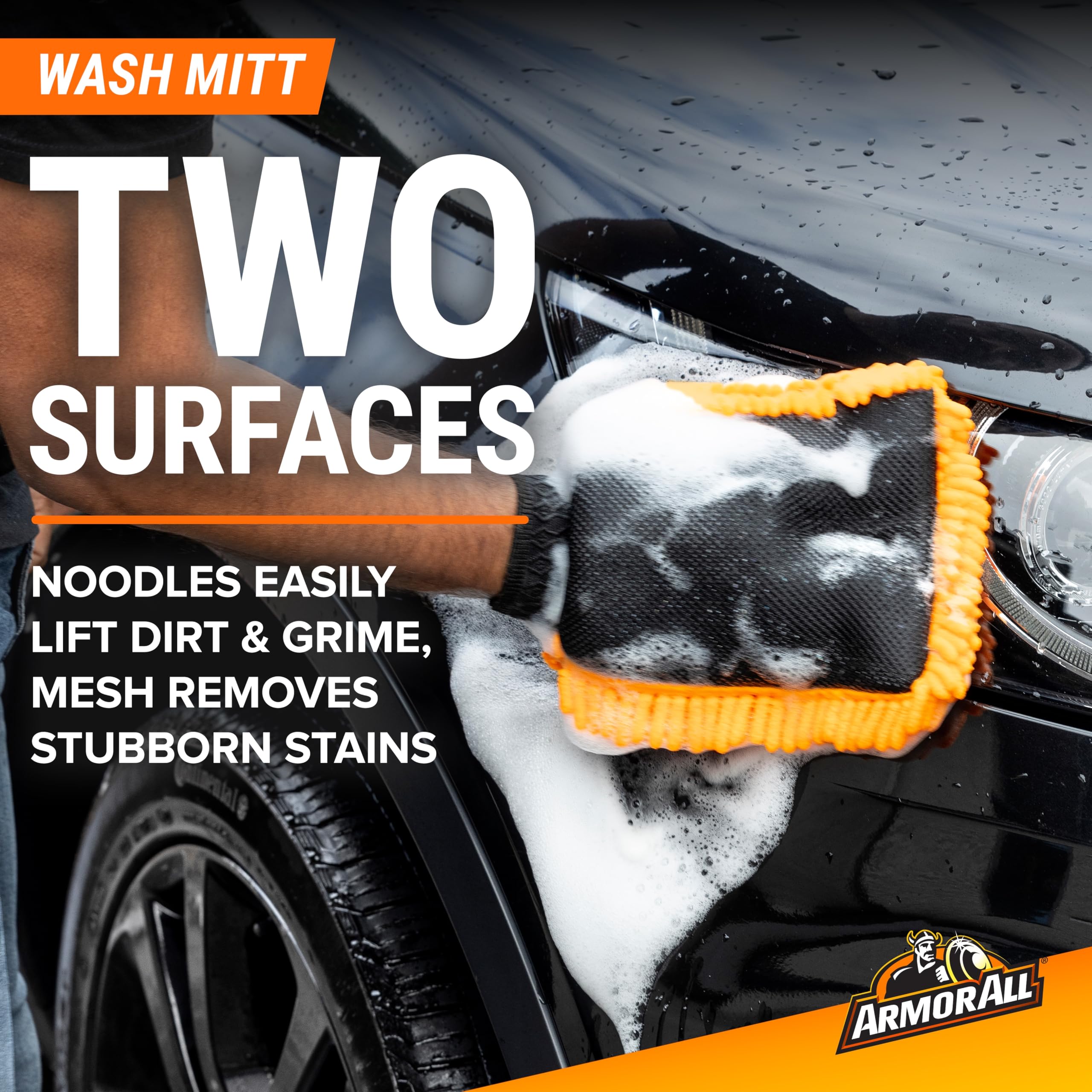 Armor All mitt in hand washing car panel reducing swirl risk