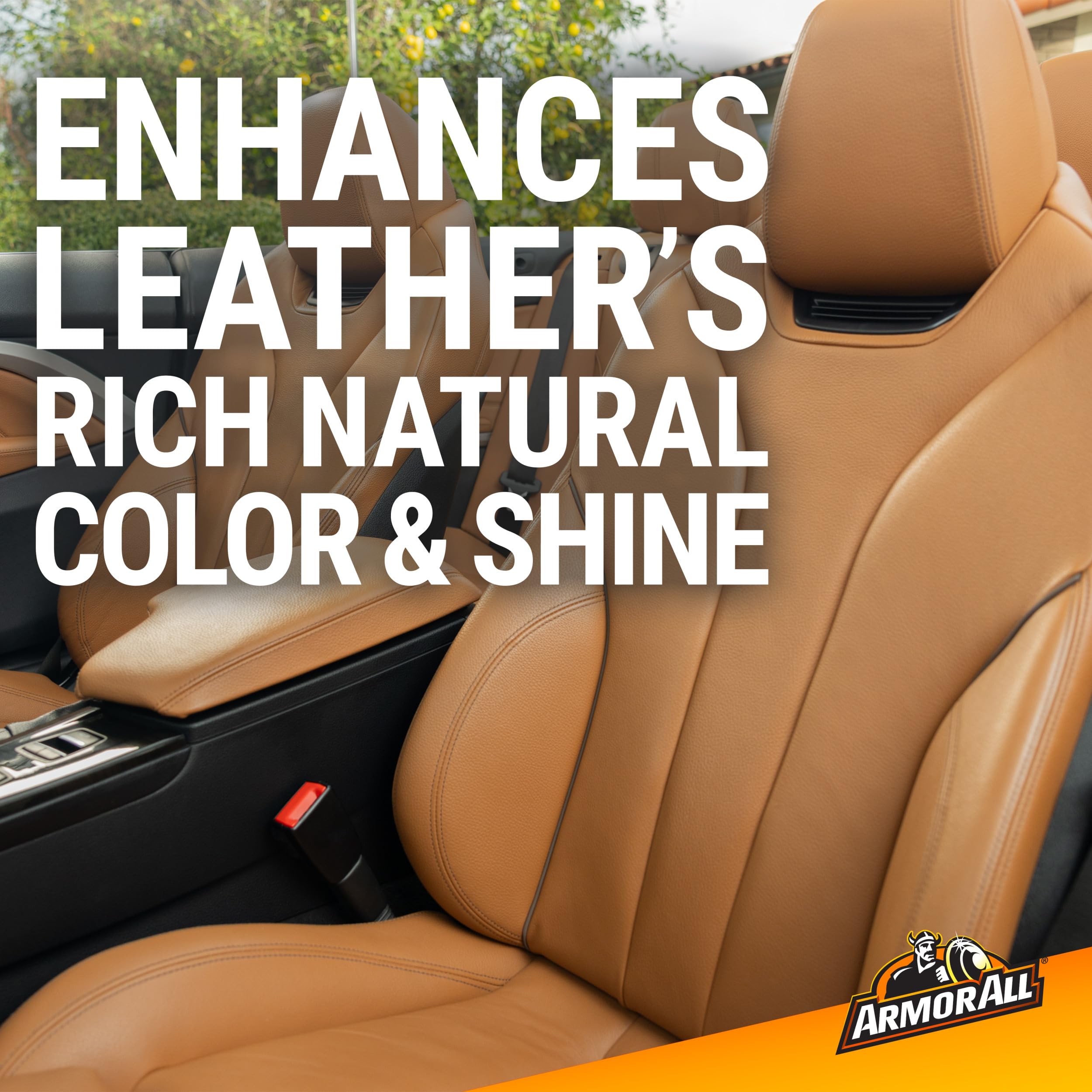 Armor All before and after leather seat showing restored appearance