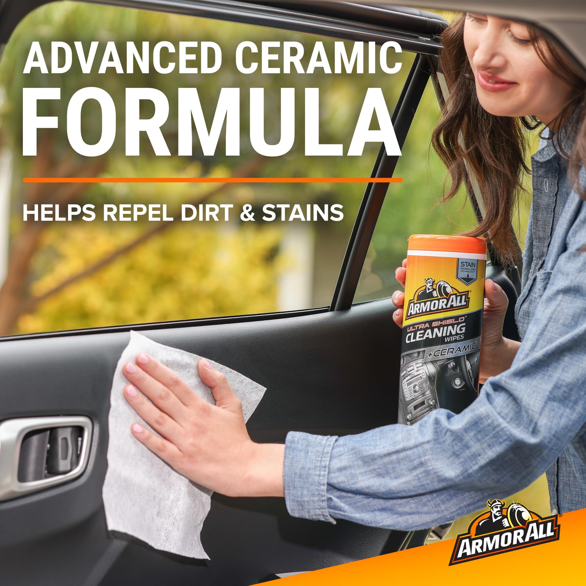 Armor All wipe cleaning dashboard removing dust and leaving protective finish