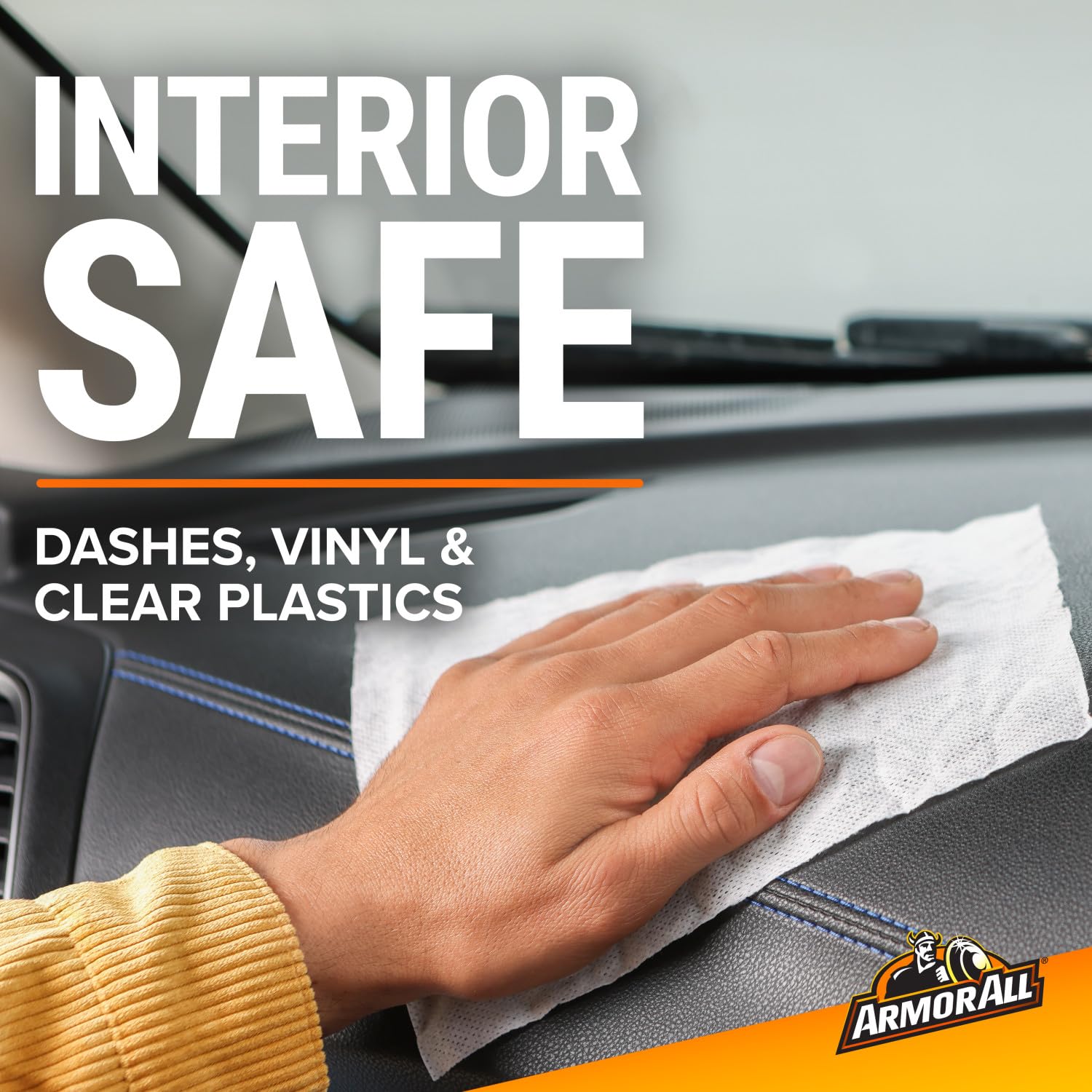 Armor All wipe spot-cleaning car fabric seat, improving interior look
