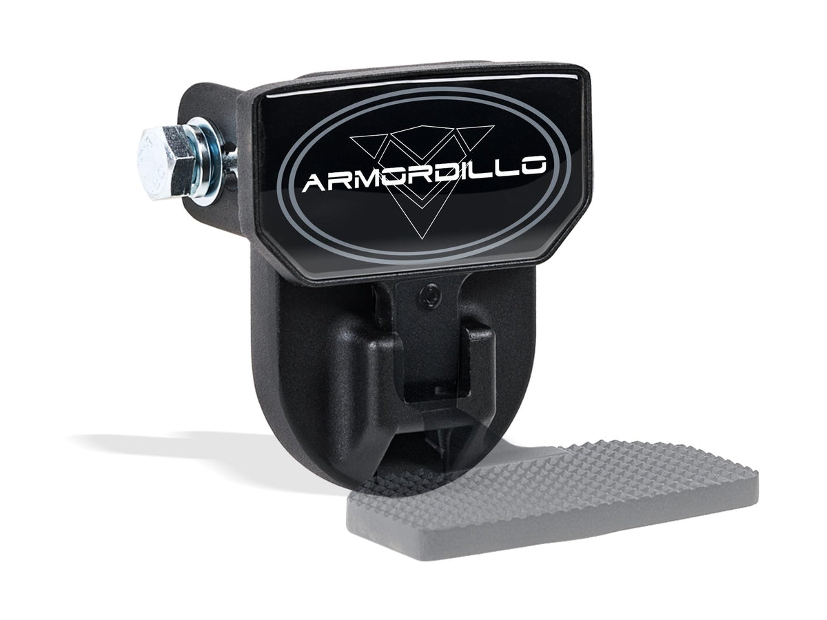 Armordillo front view hitch step showing sturdy platform and safe access