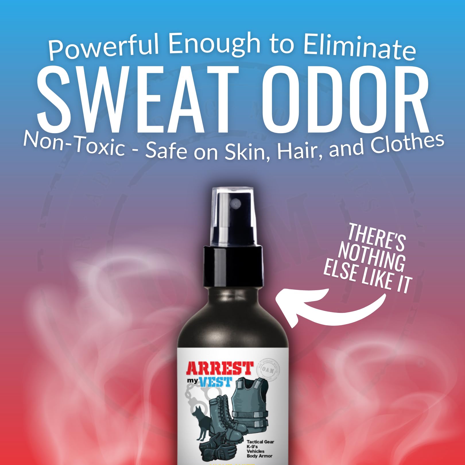 Arrest My Vest misting a patrol car seat to remove lingering smells