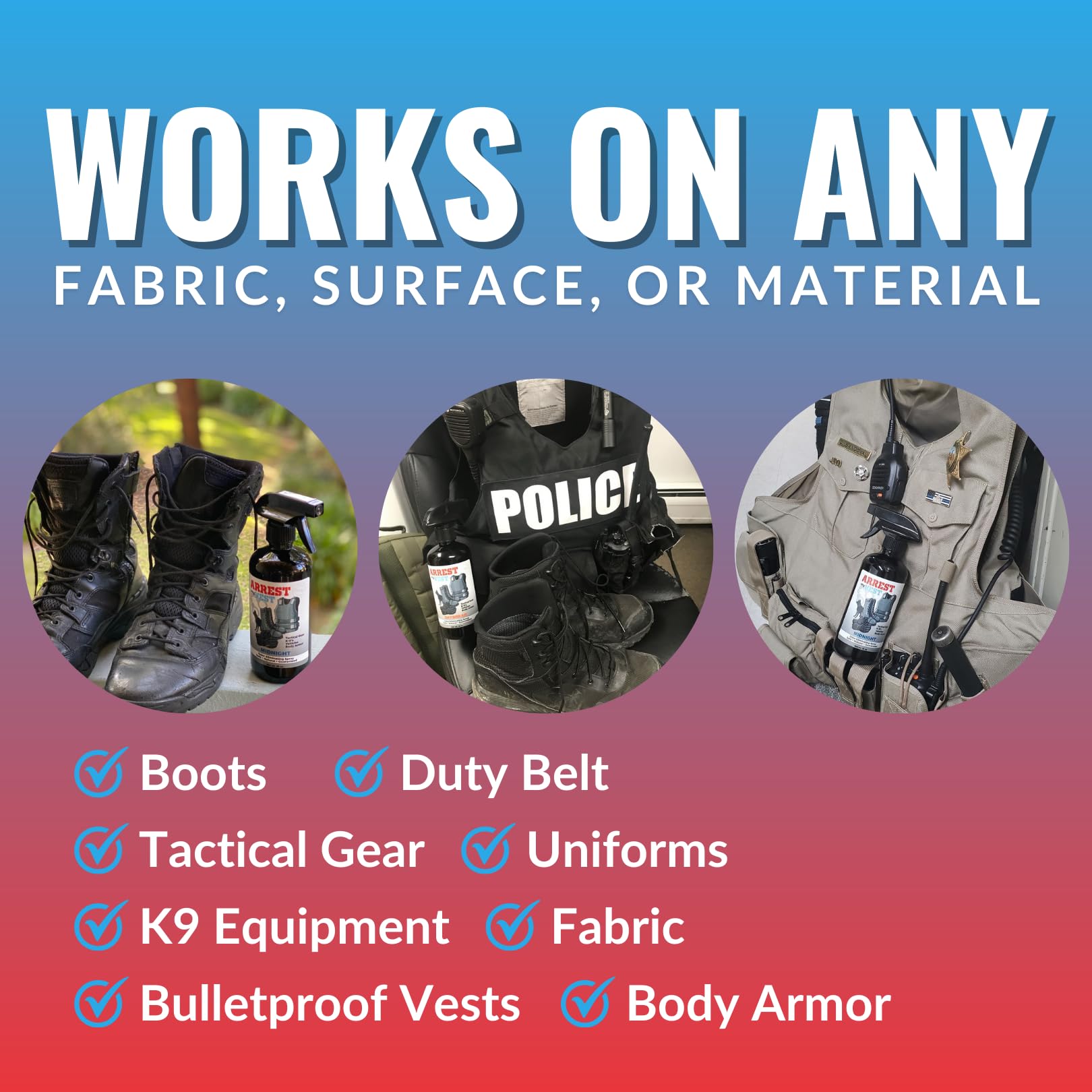 Arrest My Vest being sprayed on a ballistic vest to neutralize odor