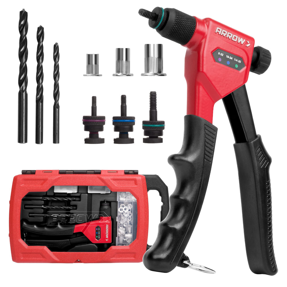Arrow Rivet Nut Gun front view showing compact profile and durable finish