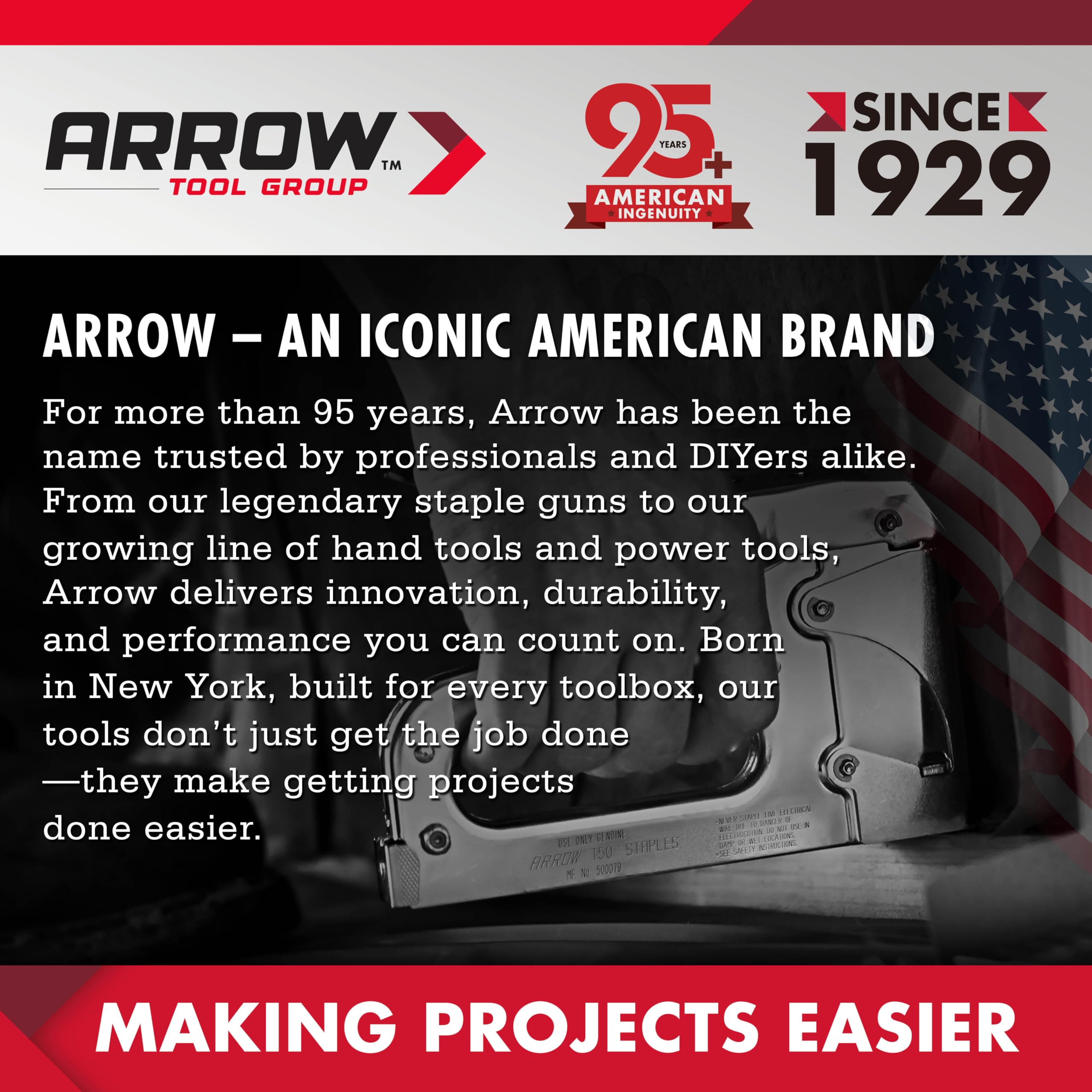Arrow Fastener riveter extended nose close-up for tight access