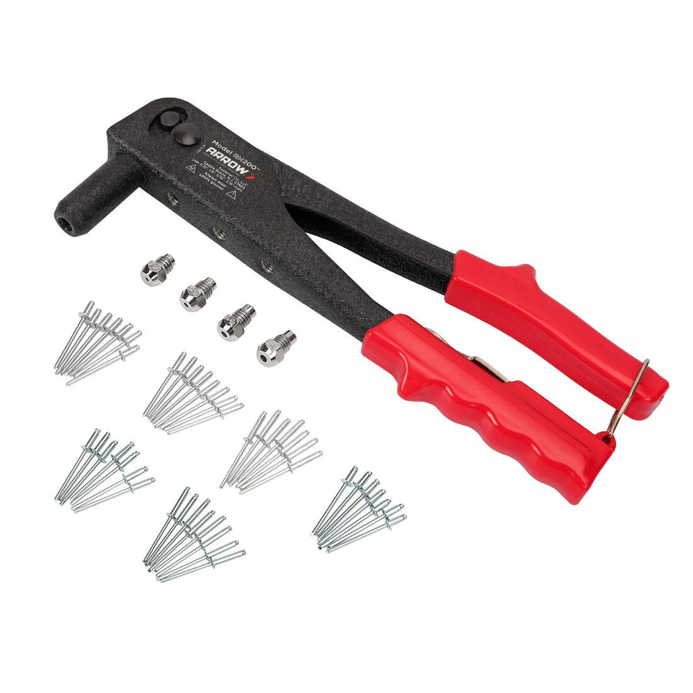 Arrow Fastener riveter front packaging showing kit ready to use