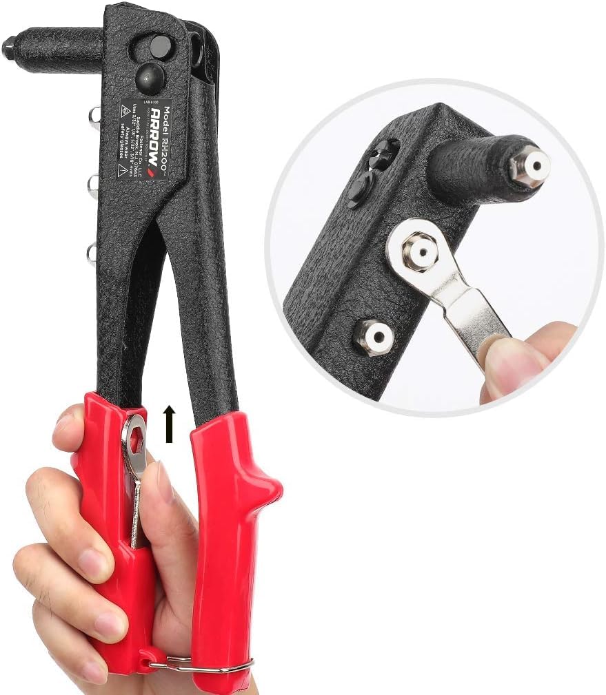 Arrow Fastener riveter in use on gutter repair for reliable fastening