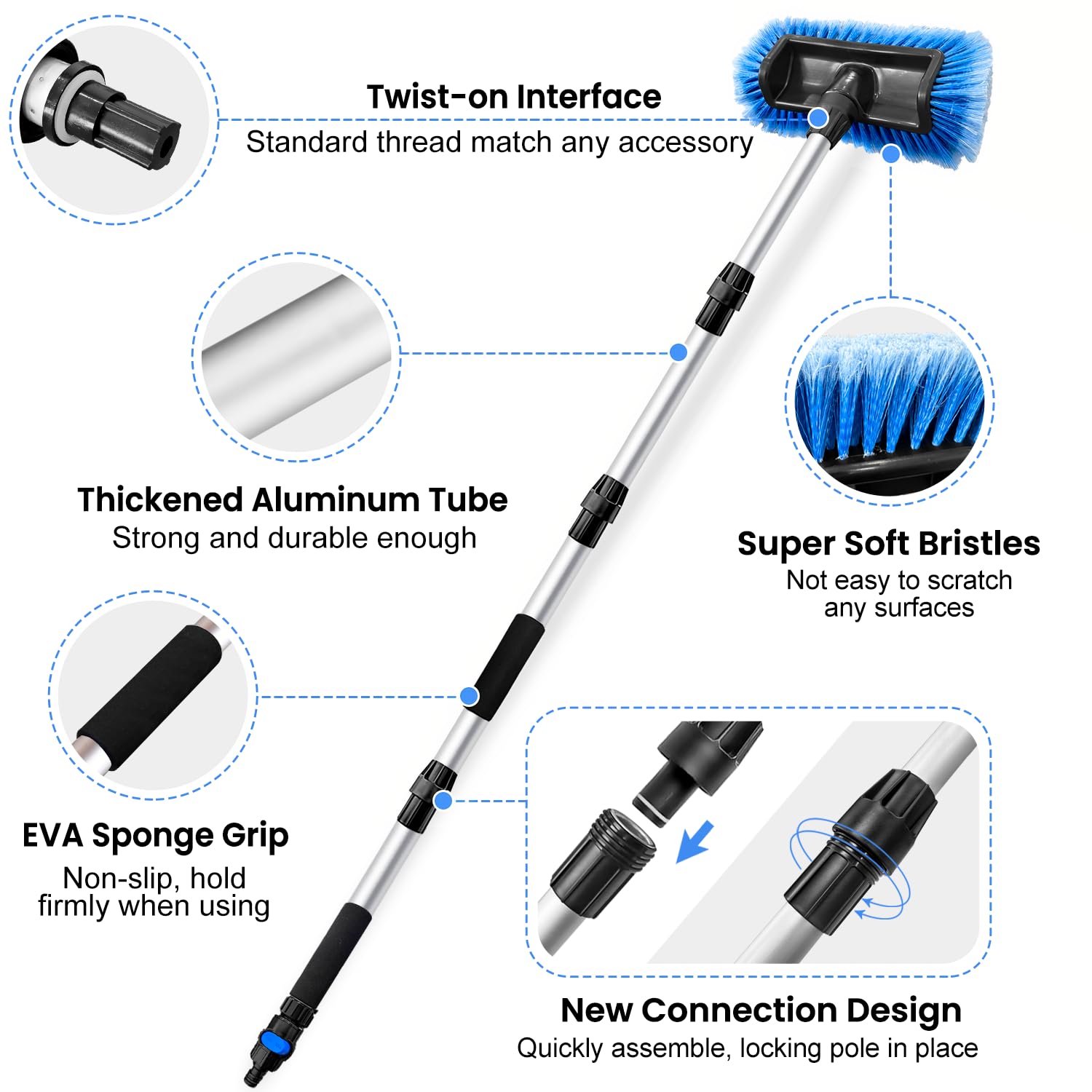 ARTIPOLY brush cleaning an RV side illustrating safer ladder-free washing