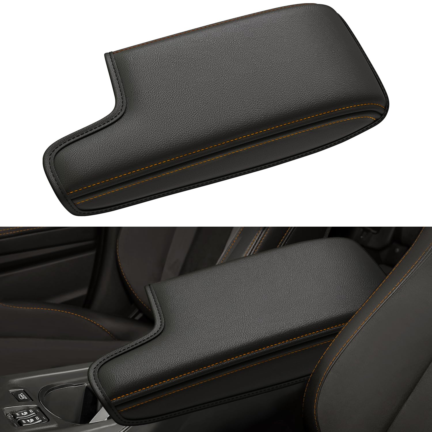 Asgohme front view of armrest cover showing neat fit and color contrast benefits