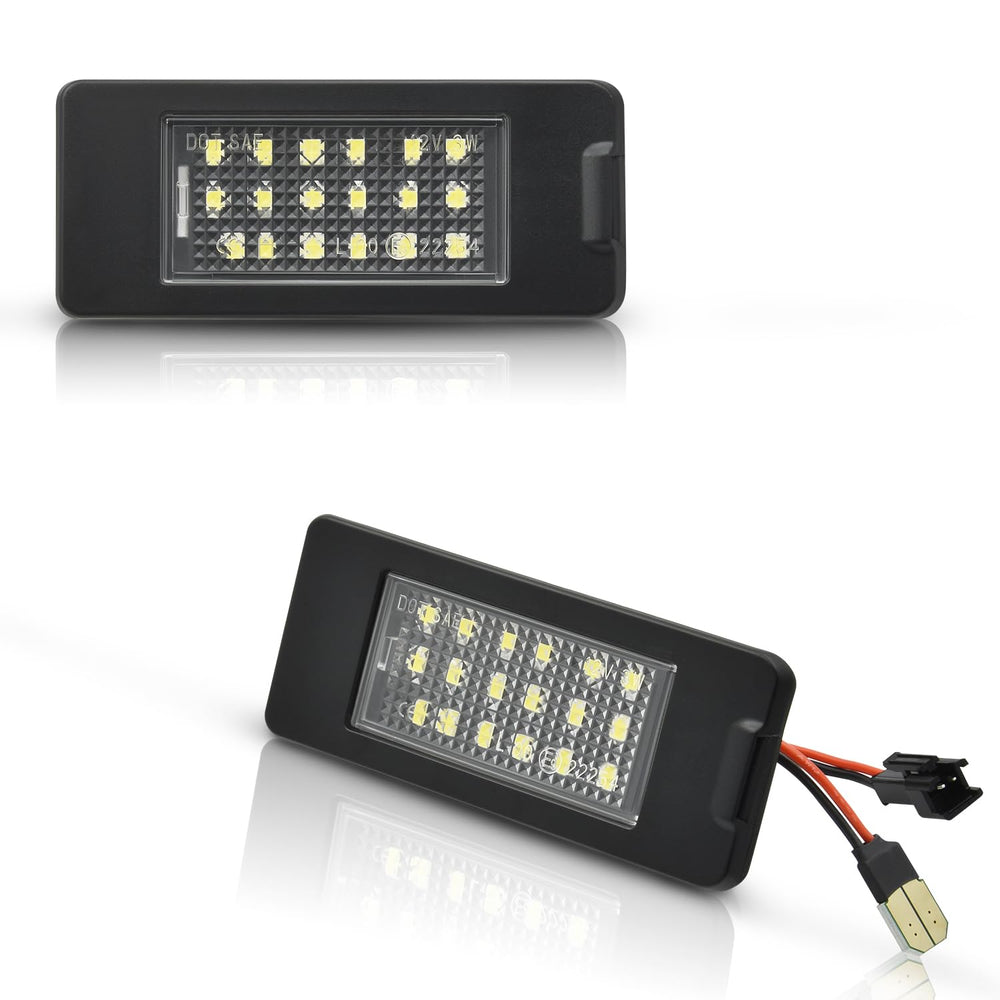 Asgohme front view of LED license plate lamp showing bright lens and clean finish benefit