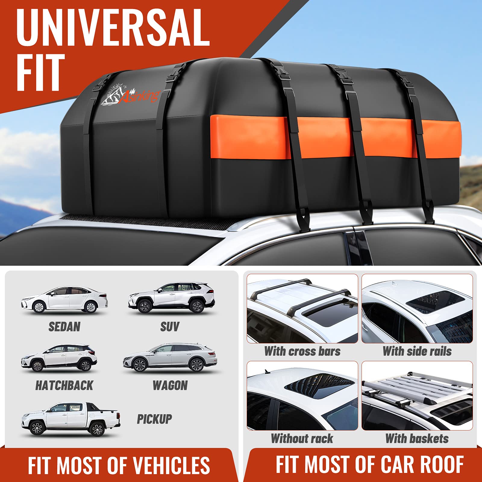 Asinking mounted on SUV roof in use offering extra cargo space on trips