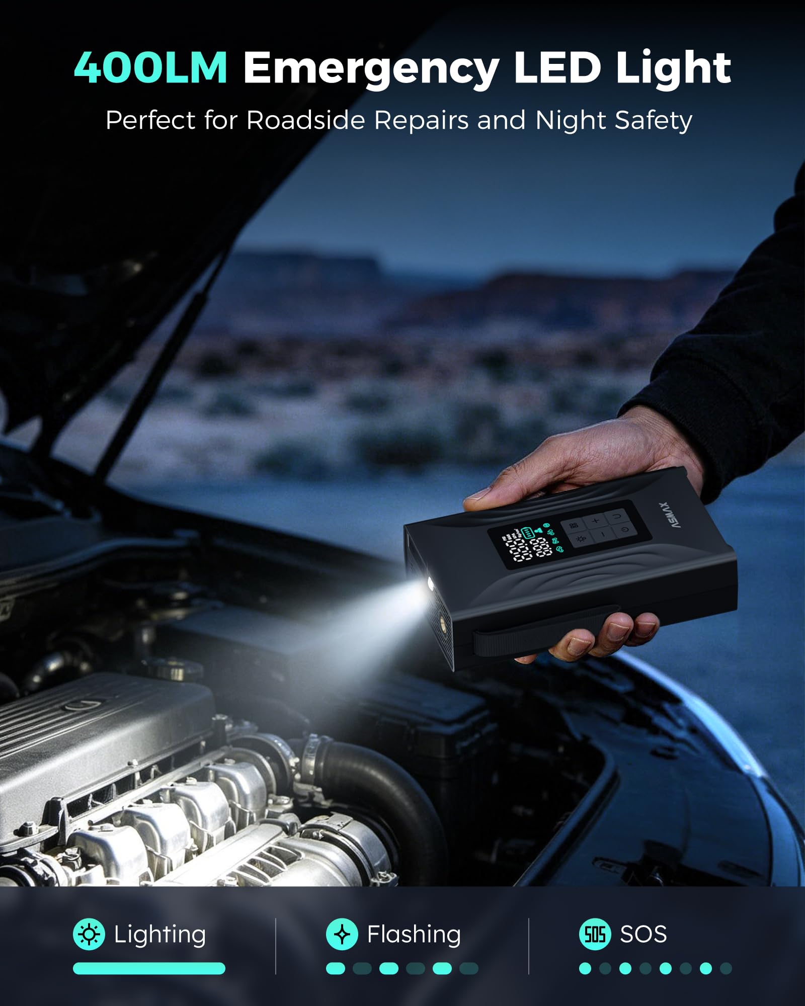 ASMAX T20 inflating a car tire quickly for fast roadside tire repairs