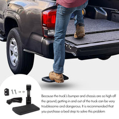 ASOPARTS extended step supporting a user stepping into truck bed safely