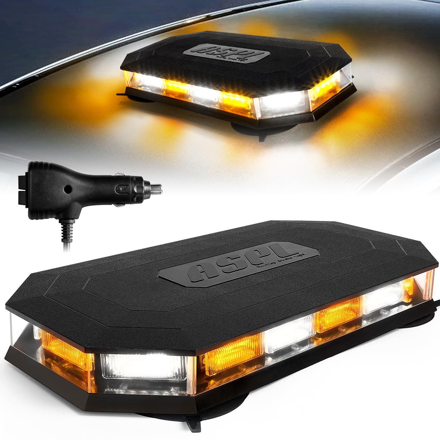 ASPL front view of beacon light bar showing amber and white LEDs for high visibility
