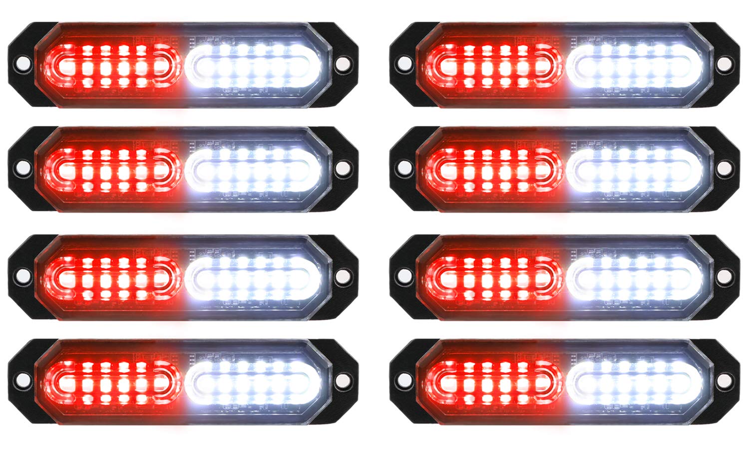 ASPL front view of eight slim strobe lights showing compact design and bright warning