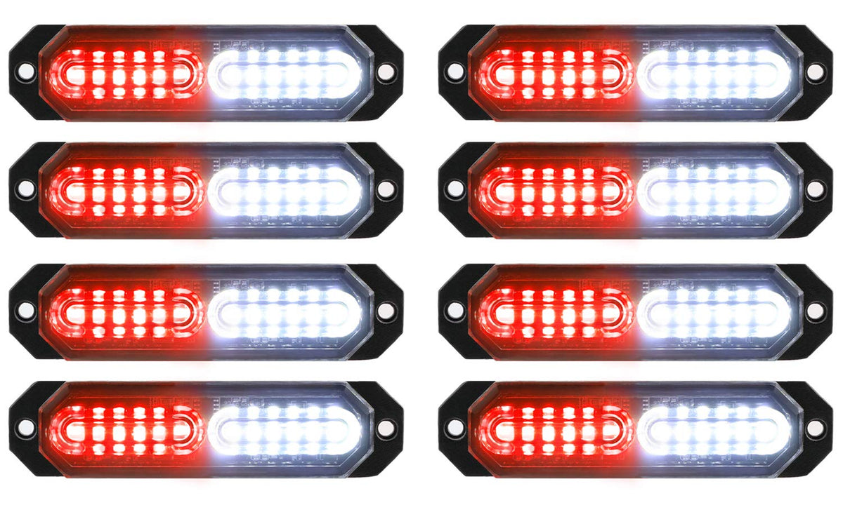 ASPL front view of eight slim strobe lights showing compact design and bright warning