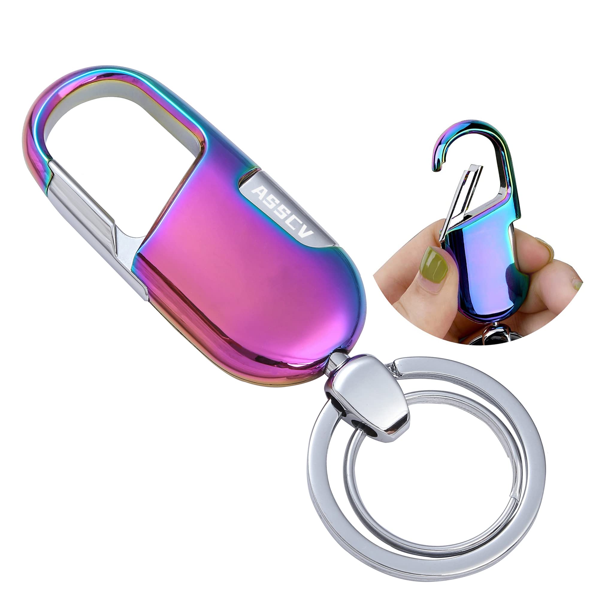 ASSCV keychain placed on desk adding colorful, organized convenience