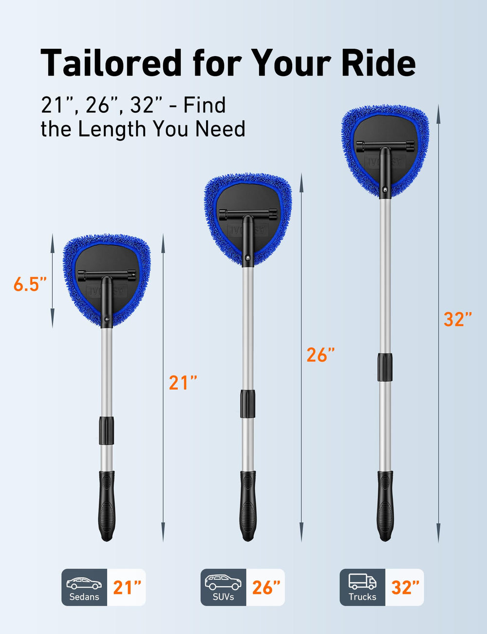 AstroAI extended 26-inch handle in use reaching high window for better visibility