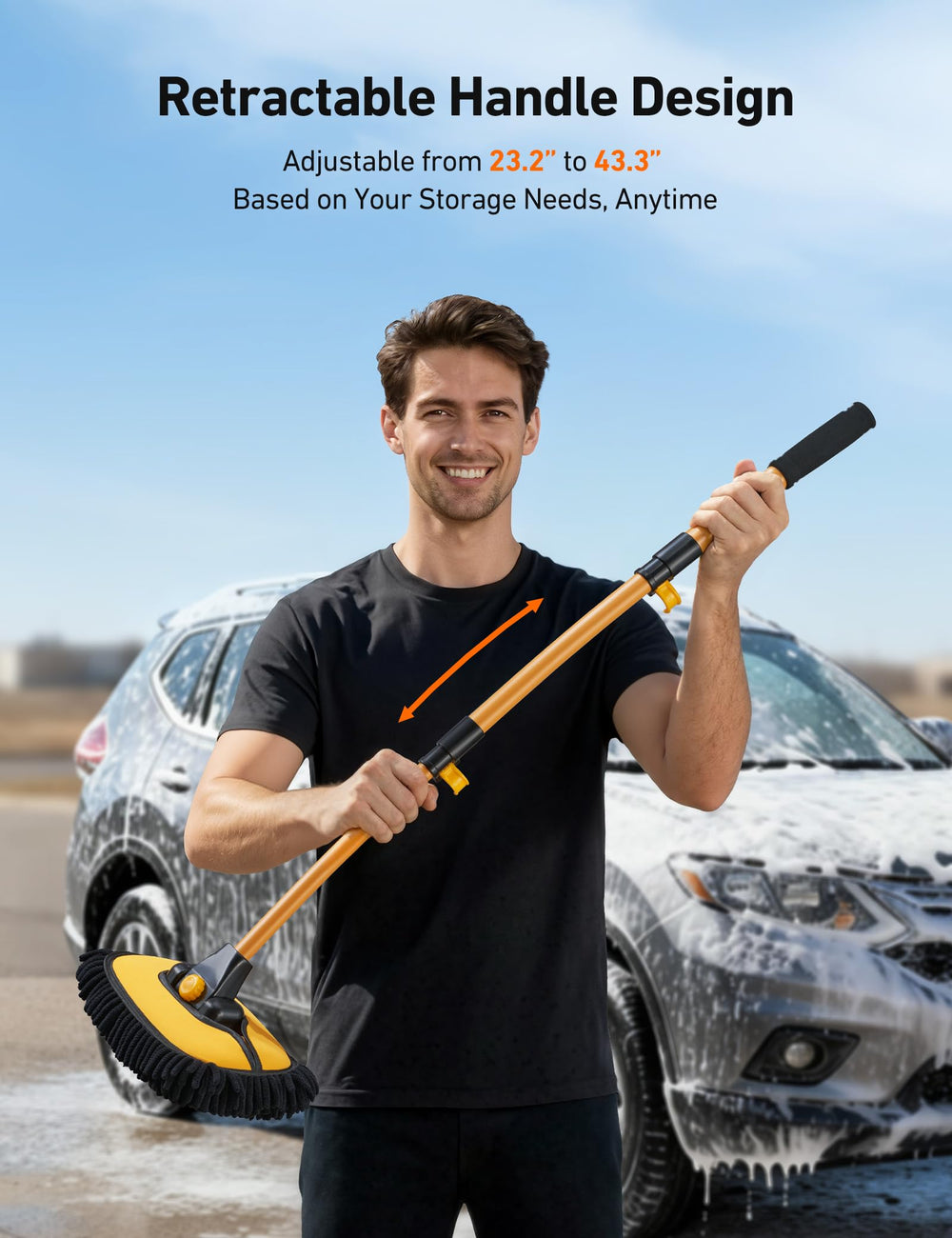 AstroAI rotating brush head shown at 90 degrees to illustrate flexible angle cleaning