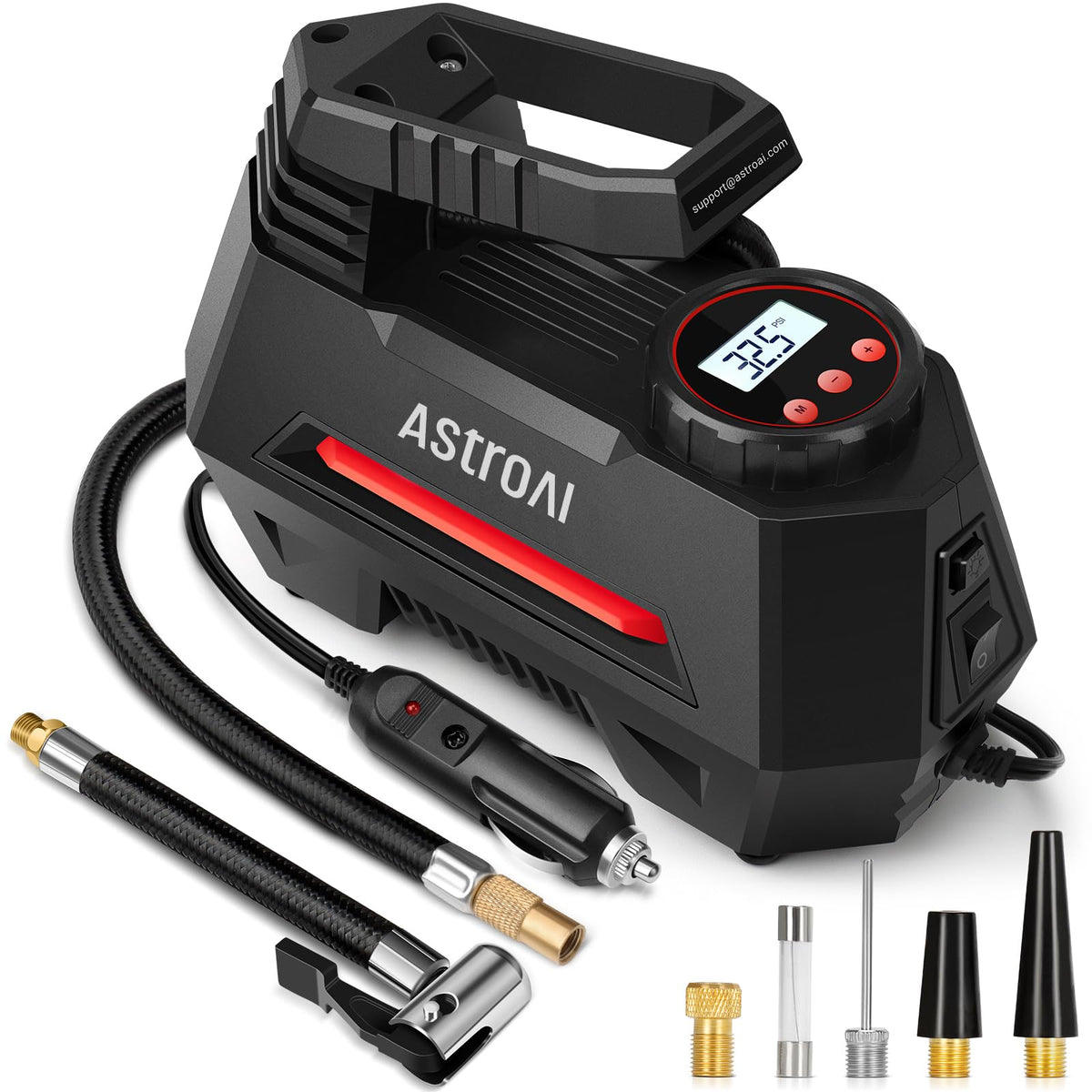 AstroAI AIRUN H front view showing compact design and red finish, ideal for portability