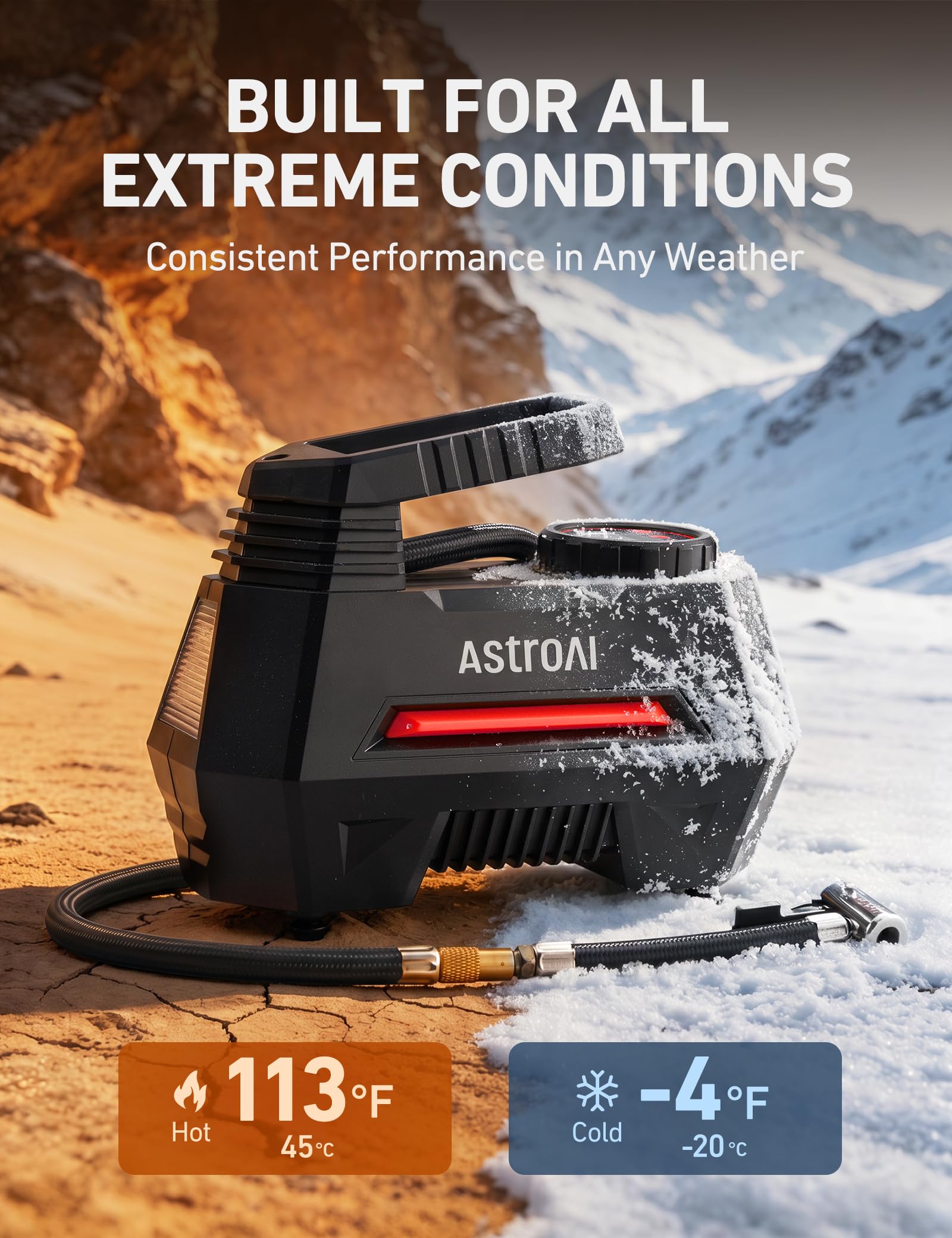 AstroAI AIRUN H metal cylinder and housing detail showing durable construction for long life