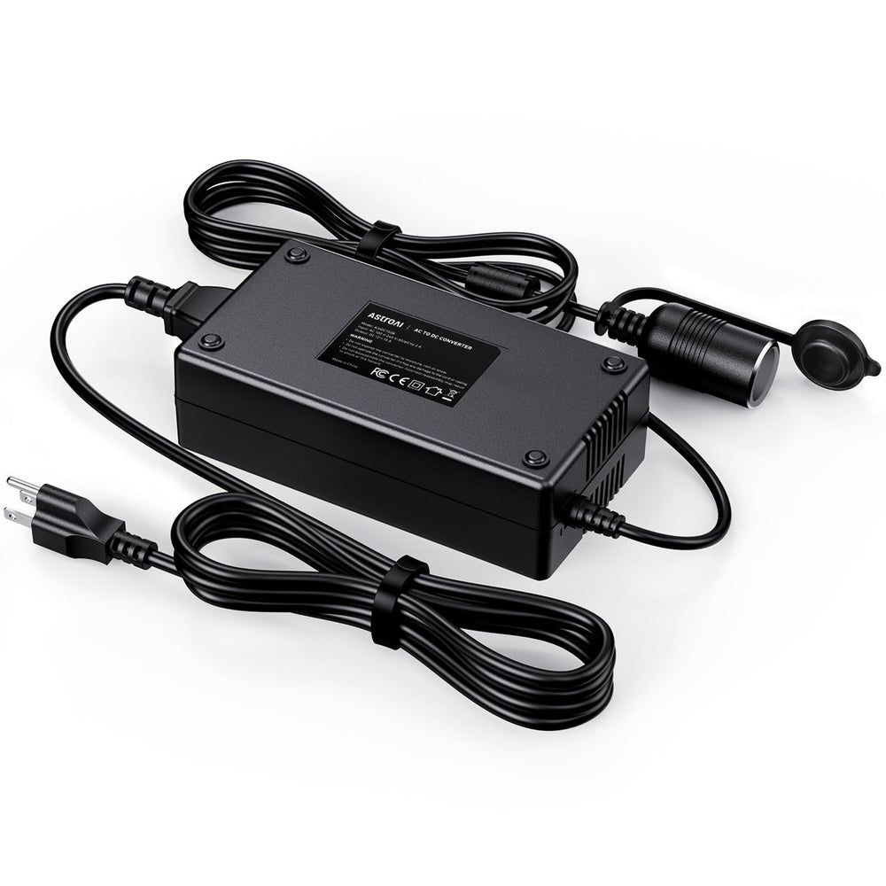 AstroAI converter front view showing compact housing and power connectors for easy installation