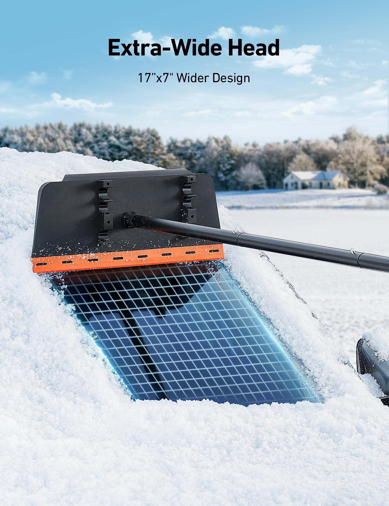 AstroAI detached ice scraper detail showing sturdy blade for breaking thick windshield ice