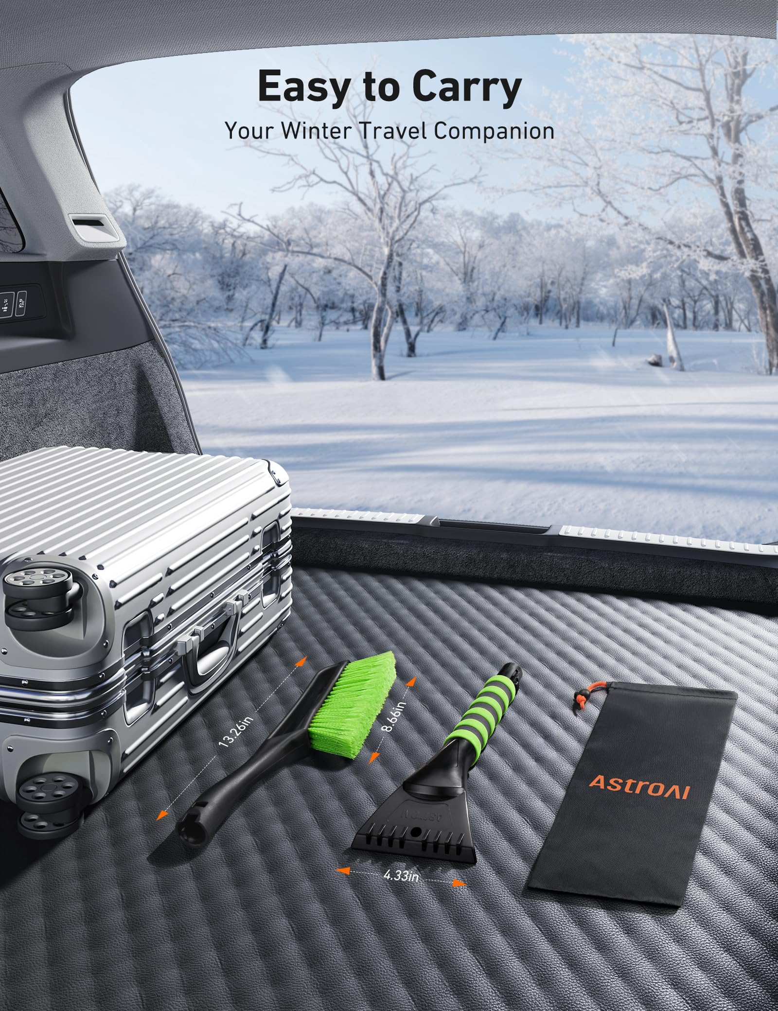 AstroAI brush and scraper detached for compact storage and travel
