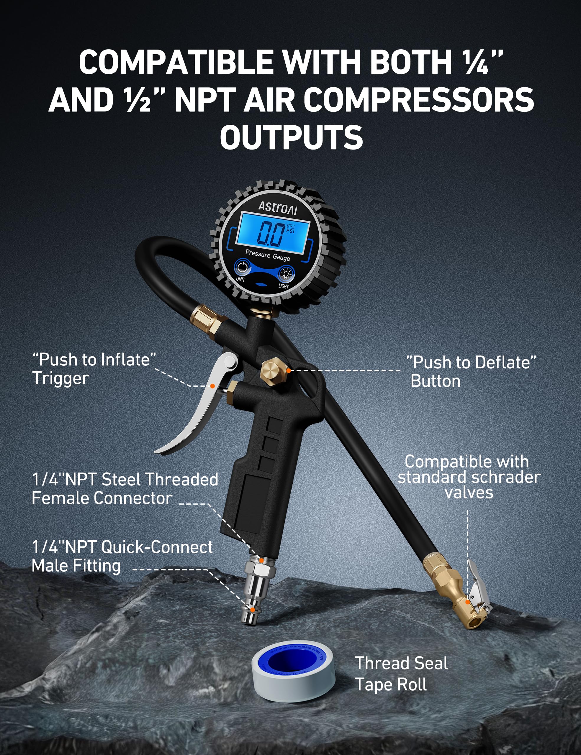 AstroAI digital display closeup with clear numbers for accurate pressure checks